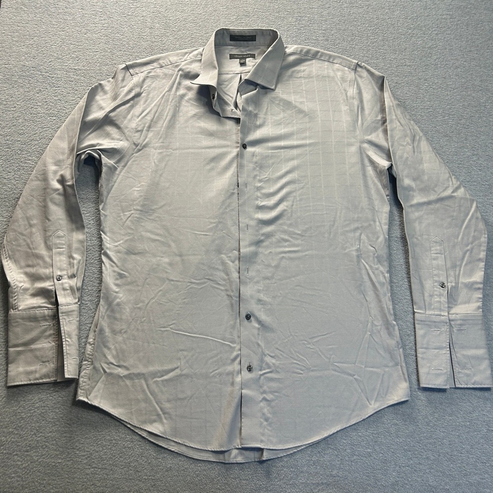 Van Heusen Dress Shirt Size 17 Mens Non Iron Grey Check Cotton Business Trim Fit